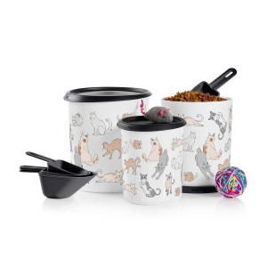 Tupperware Tupperpets One Touch Canister & Scoop Set/Cozy Cats Black / White Dry Storage | OTLU31426