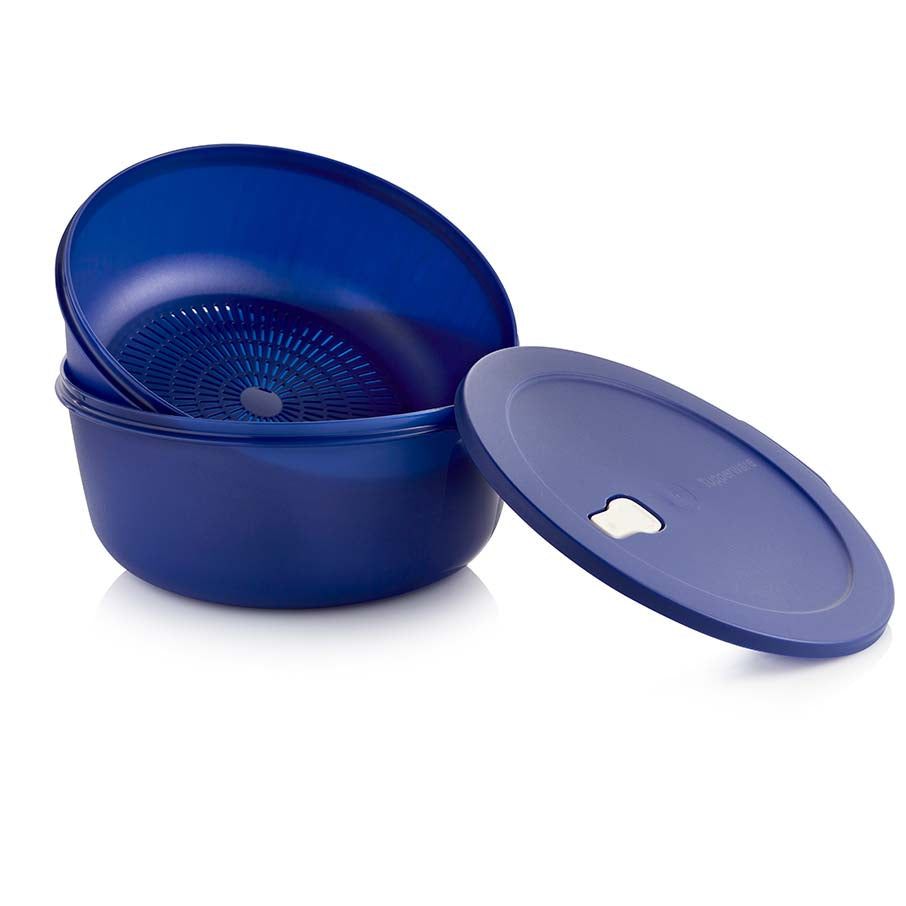 Tupperware Crystalwave 16-cup/3.8 L Round With Colander Blue Microwave Reheatable | XEYD18759