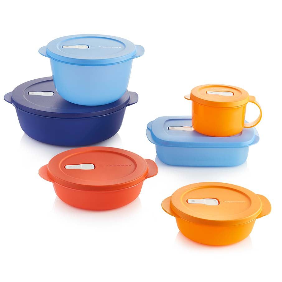 Tupperware Crystalwave 6-pc. Set Brown / Deep Blue / Blue Microwave Reheatable | VDNL46278