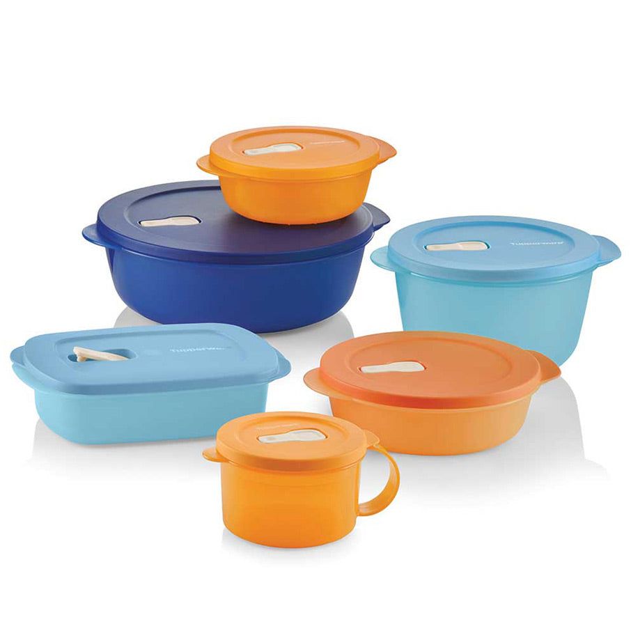 Tupperware Crystalwave 6-pc. Set Brown / Deep Blue / Blue Microwave Reheatable | VDNL46278