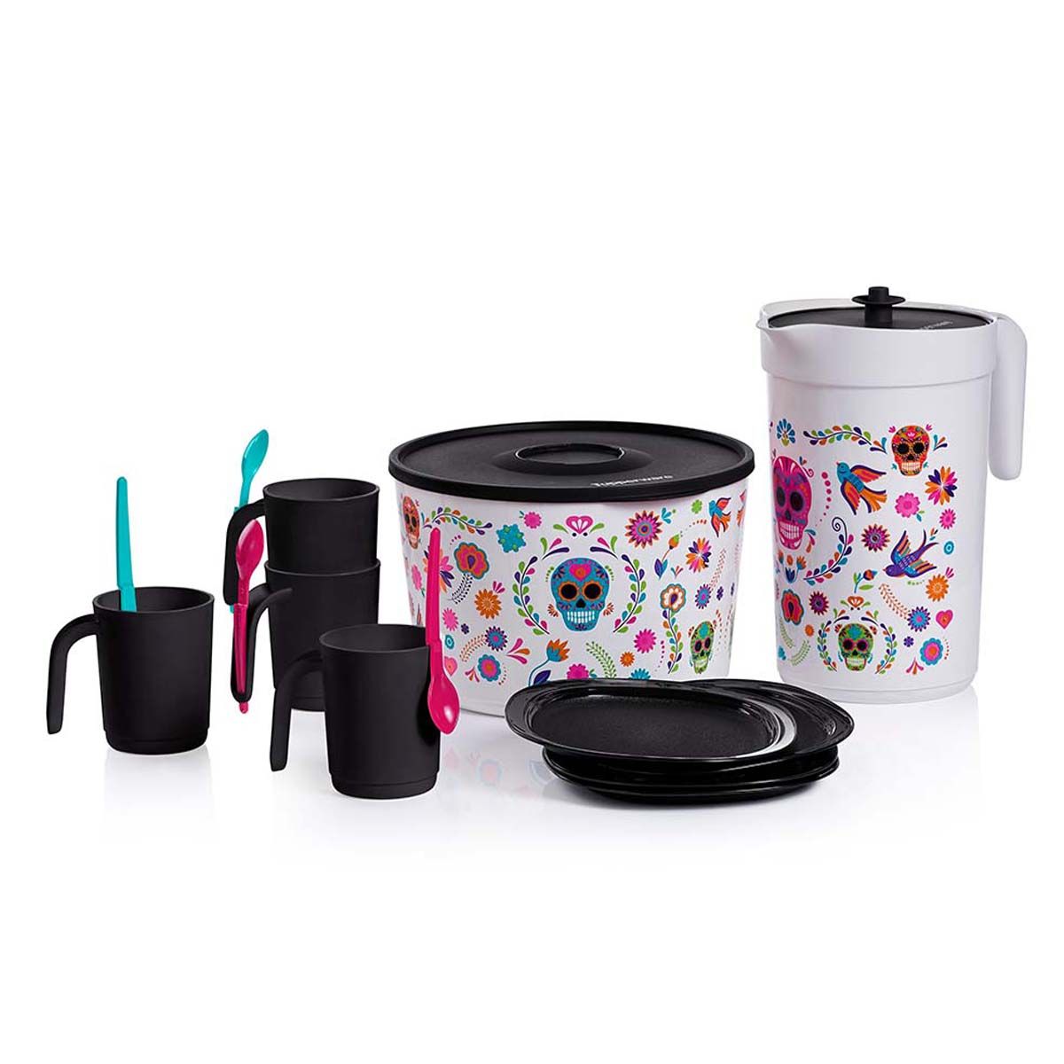 Tupperware Dia De Los Muertos Serving Set Black / Blue / Pink Serveware | OJBH65701