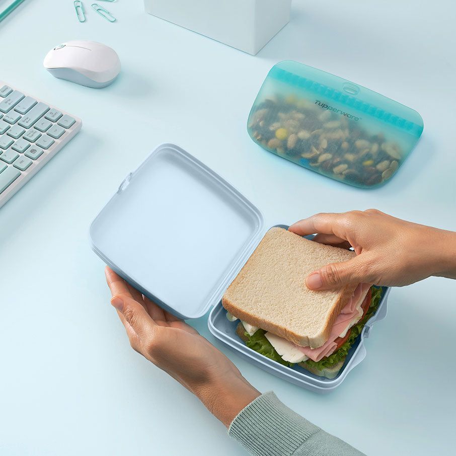 Tupperware Eco+ Sandwich Keepers White / Blue Lunch and Snacks | YASB50836