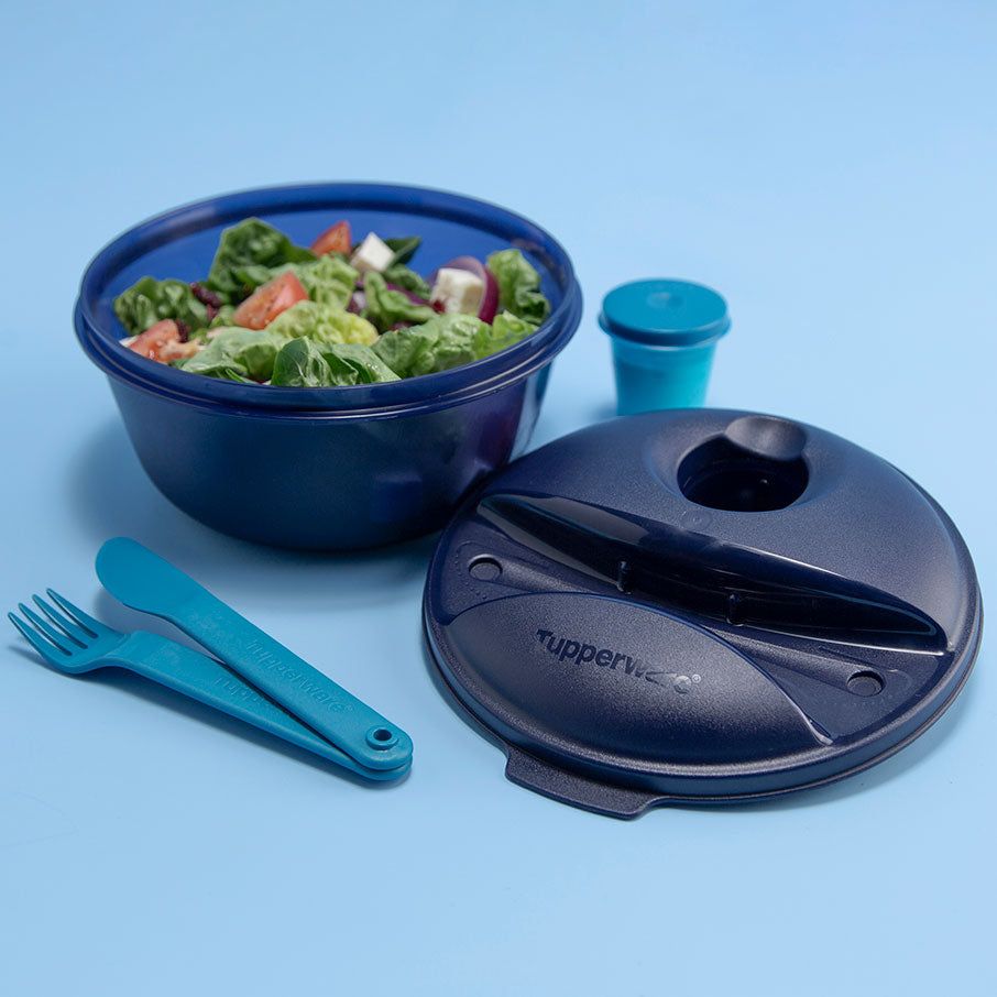 Tupperware Salad On The Go Set Peacock Lunch and Snacks | XPNJ57243