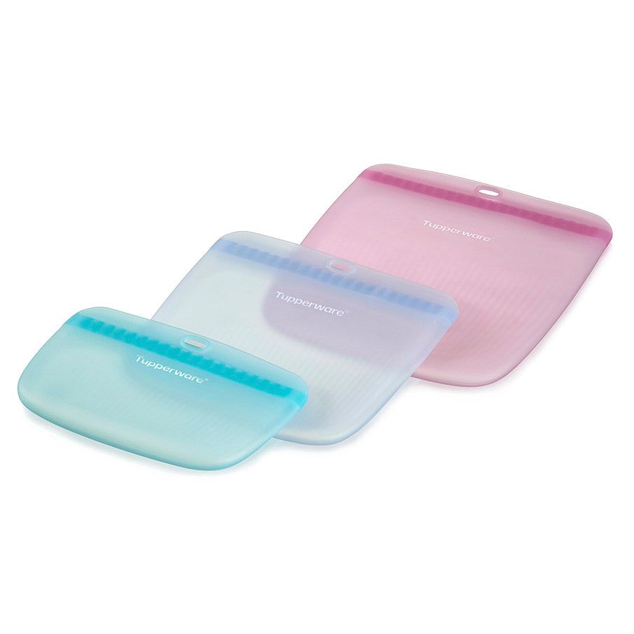 Tupperware The Ultimate Silicone Slim Bag Set Turquoise / White Freezer Storage | YORG62817