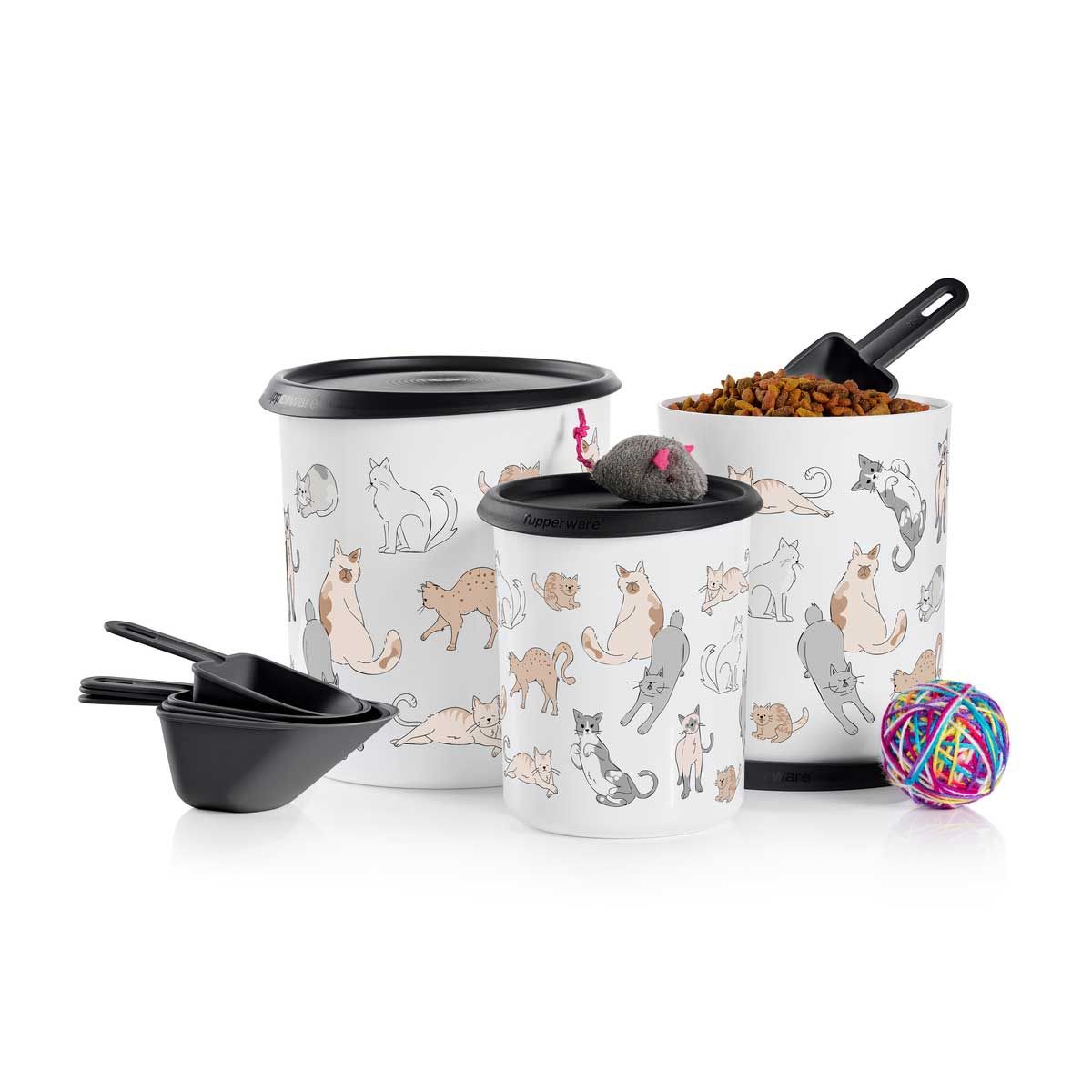 Tupperware Tupperpets One Touch Canister & Scoop Set/Cozy Cats Black / White Dry Storage | OTLU31426