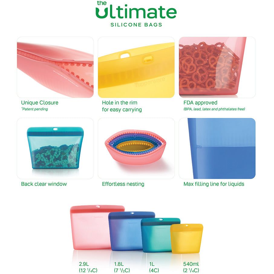 Tupperware Ultimate Silicone Stand-up Bag Small Green Freezer Storage | MXUK28593